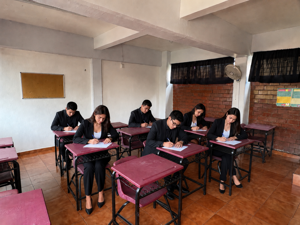 estudiantes derecho mixta aplicando examen